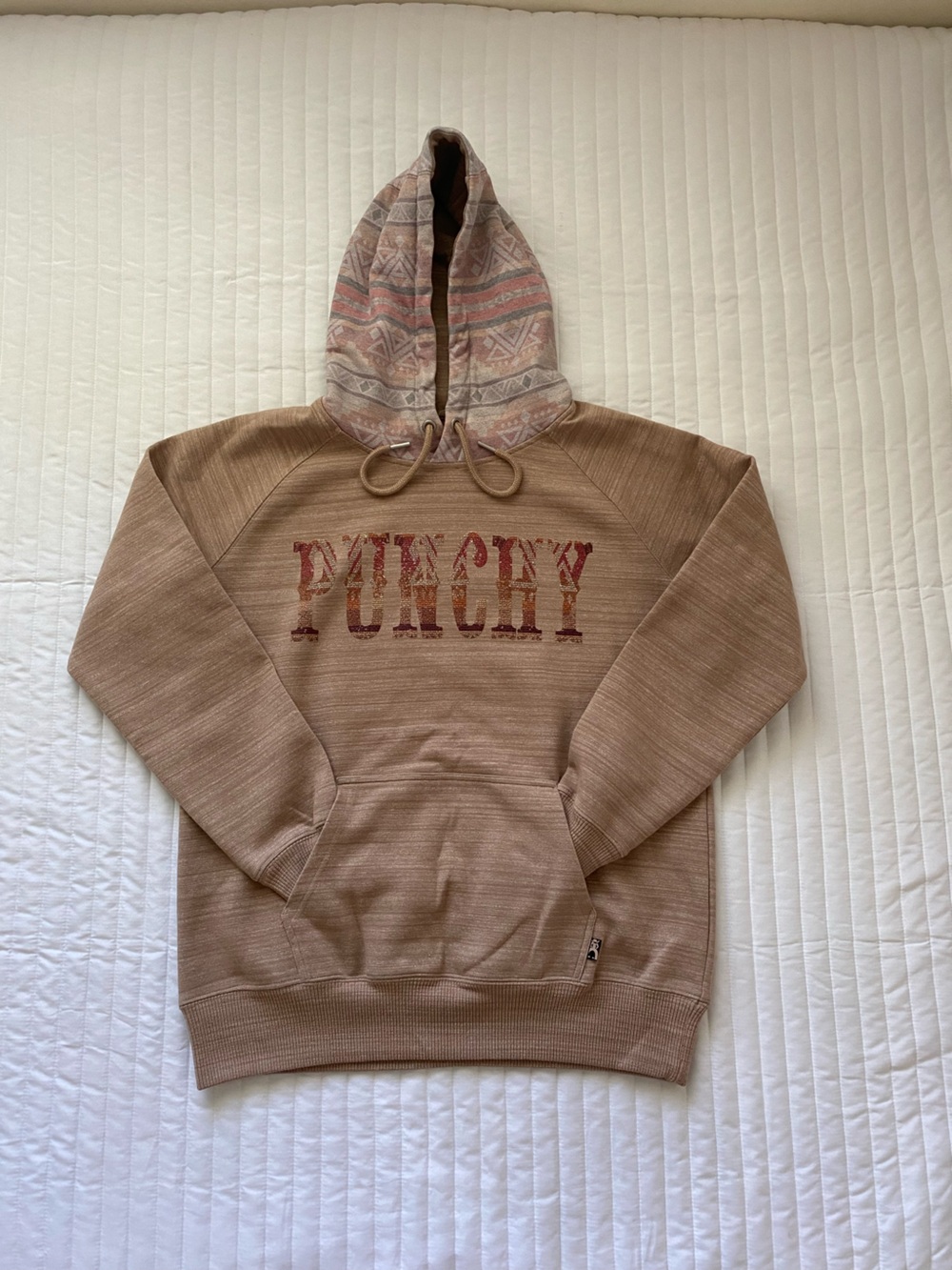 Hooey Women’s Tan Pullover Hoodie with Patterned Aztec Hood and Front Pocket
